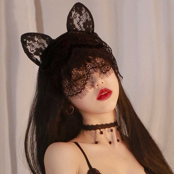 Máscaras de dormir véu gato orelha de coelho argola sexy rendas orelhas de gato véu faixas de cabelo pretas máscara de olho anime gato menina cosplay cabelo para o natal j230602