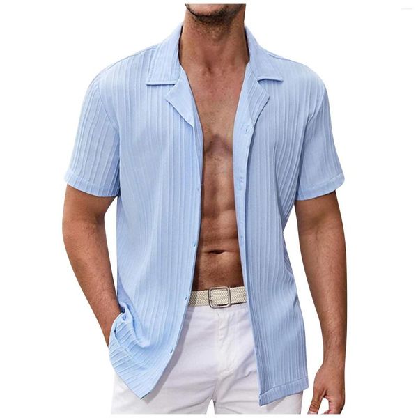 Camicie casual da uomo Camicia allentata a maniche corte tinta unita in lino di cotone da uomo Colletto rovesciato Abbigliamento maschile da spiaggia formale