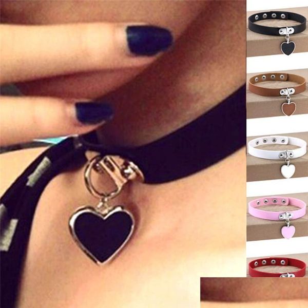 Girocolli Love Heart Ciondolo Collana girocollo Donna Pu Collari Collana Bracciale Bangle Polsino per dichiarazione Drop Delivery Jewelry Necklac Dhwun