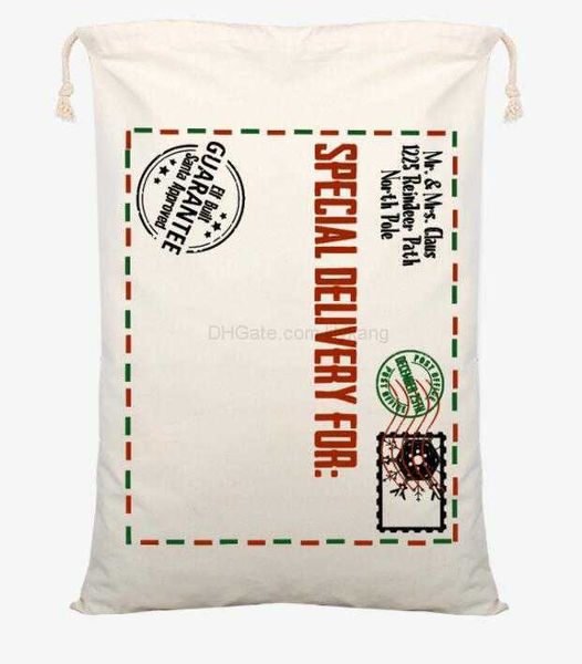 Heiße Weihnachts-Geschenktüten, große, organische, schwere Weihnachtsmann-Sack-Sack-Tasche aus Segeltuch mit Kordelzug und Rentieren, Weihnachtsmann-Sack-Taschen für Kinder