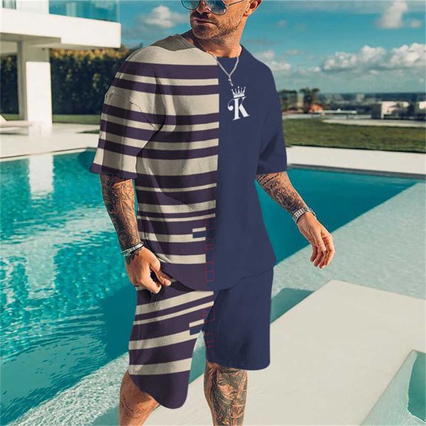 Мужские спортивные костюмы летние мужские футболки пляжные шорты Большой размер спортивной одежды с 2 частями 3D Print Crown K Fashion New Series Set P230603