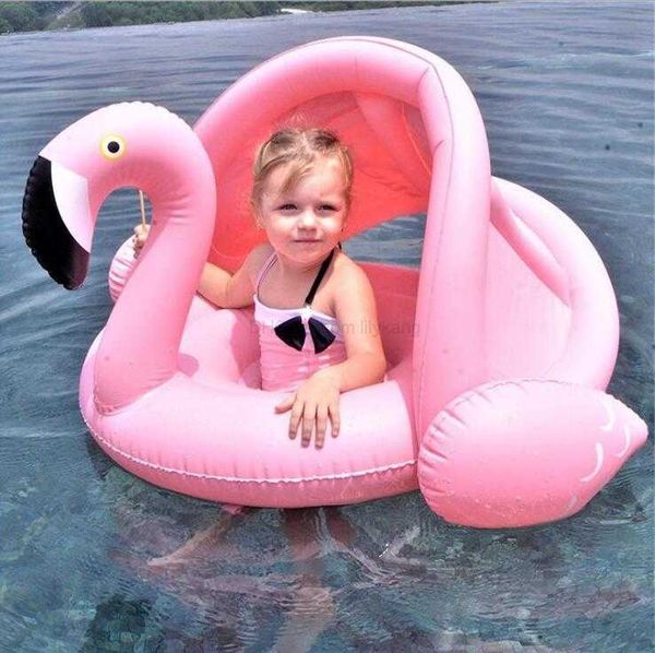 Aufblasbare Flamingo-Schwan-Pool-Luftmatratze, Schwimmer mit abnehmbarem Sonnenschirm, Wasserspielzeug für Kinder, Babys, Kleinkinder, Schwimmring, Pool-Zubehör