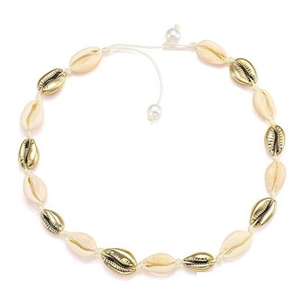 Girocolli Estate Collana di conchiglie di ciprea naturale Tessuto fatto a mano Regolabile Boho Sea Beach Gioielli girocollo per donna Ragazza Drop Delivery Ne Dhx0W