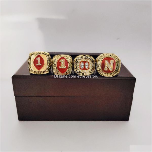 Cluster Rings Fashion Souvenir Nebraska 4Pcs 1983 1994 1995 1997 Cornhuskers National Championship Ring Bag Parts Drop Delivery Jewel Dh4Vx