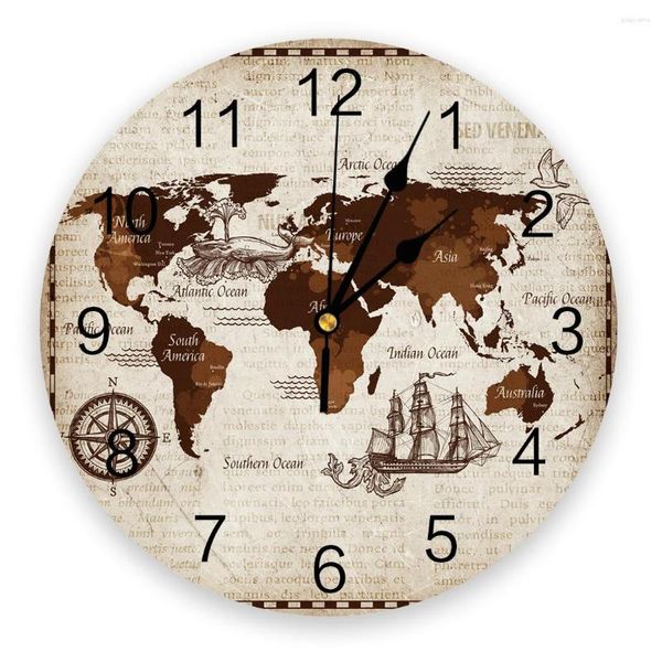 Orologi da parete Mappa nautica Orologio da cucina Casa Soggiorno Decorazioni decorative da appendere