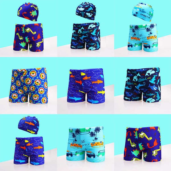 Roupa de banho infantil Trajes de banho impressos em desenhos animados piscina infantil para meninos calções de banho com chapéus calções de praia de surf P230602