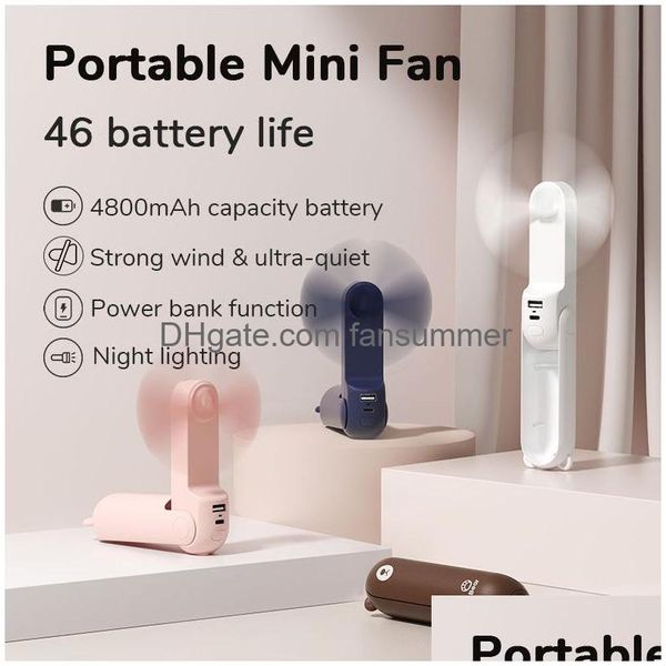 USB Гаджеты Портативный вентилятор Mini Handheld 4800MAH Recharge Hond Hond Mall Pocket с фонариком мощности фонарика Drop Drow Comp DHIS5