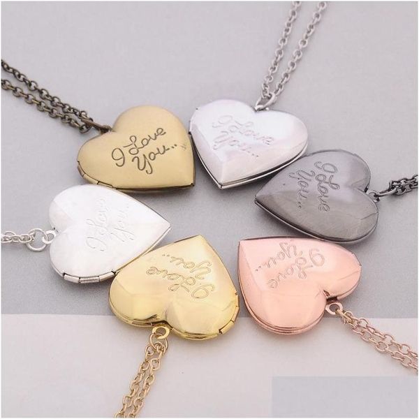 Anhänger Halsketten Großhandel 6 Farben Valentinstag Liebhaber Geschenk Wort Ich liebe dich Designs Po Rahmen Kann Medaillon Charm Herz Anhänger Drop Dhdph öffnen