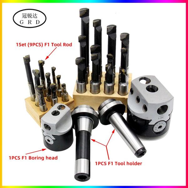 Gereedschapshouder 1 Satz F1 2 Zoll 50 mm Bohrkopf + 1 Stück Morsehalter + 9 Stück 12 mm Bohrstange F150 mm Bohrkopf für CNC-Drehmaschine Bohrwerkzeugsatz