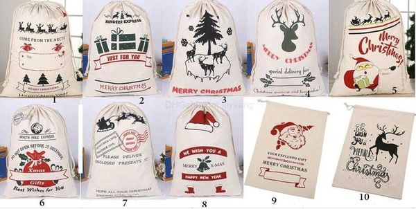 Borsa con coulisse natalizia XMAS tela cervo Babbo Natale stampa caramelle sacchi regalo decorazioni per festival confezioni di tela disegnano una grande custodia per cordoncino