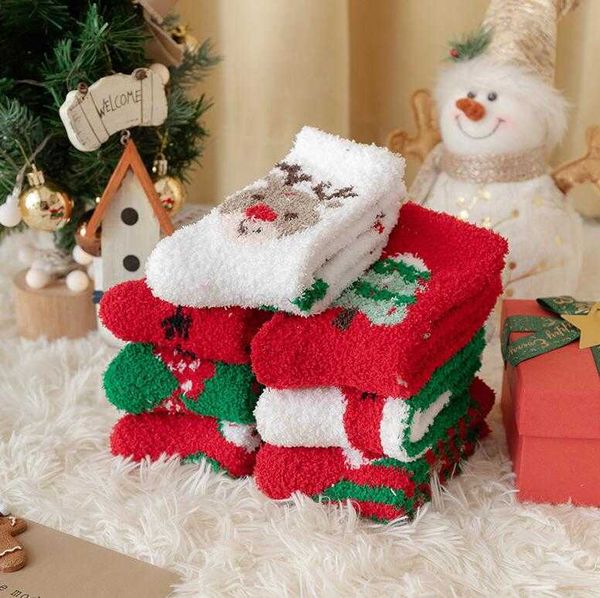 Calzini natalizi da donna Cartoon Home Fleece Sox Winter Warm Sleep Fluffy Floor Sock Coral Velvet Fuzzy Christmas Gift decorazione natalizia Stocking Alkingline