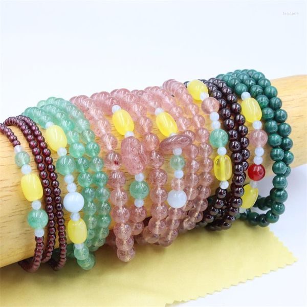 Link Pulseiras Faça Você Mesmo Pedra Natural Alta Qualidade Aquamarine Rosa Verde Morango Quartzo Moda Corda Elástica Pulseira Jóias Para Festa Feminina