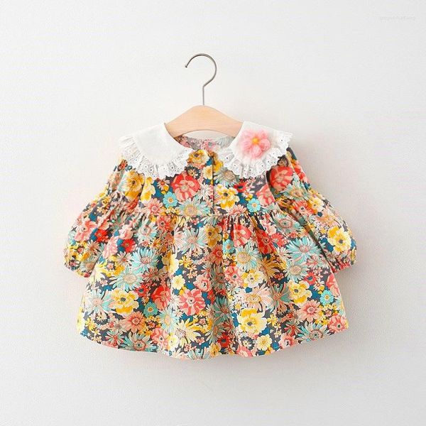 Abiti da ragazza Primavera Autunno Vestiti per bambini Vestiti per neonati Abiti da principessa per bambini Festa di compleanno a maniche lunghe in cotone con stampa floreale