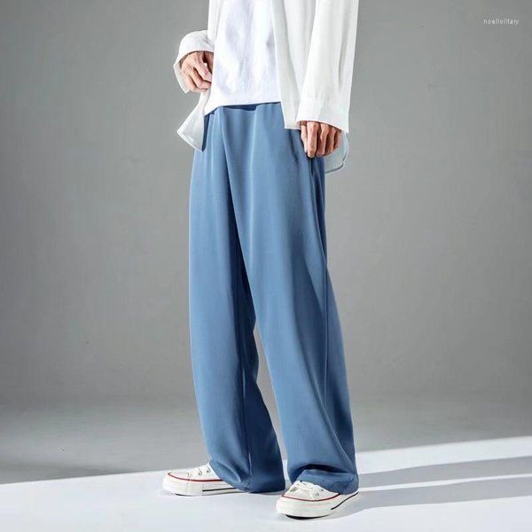 Pantaloni da uomo 2023 Abito dritto estivo in seta di ghiaccio Pantaloni leggeri da uomo Pantaloni a gamba larga Casual Tinta unita Studenti di moda Streetwear BS53