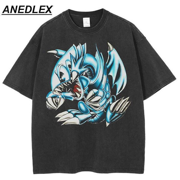 T-Shirts Masculinas Moda Verão T-Shirt Masculina Hip Hop Streetwear Dinossauro Azul T-Shirt Estampado Harajuku Algodão T-Shirt Casual Manga Curta Tops T-shirts J230509