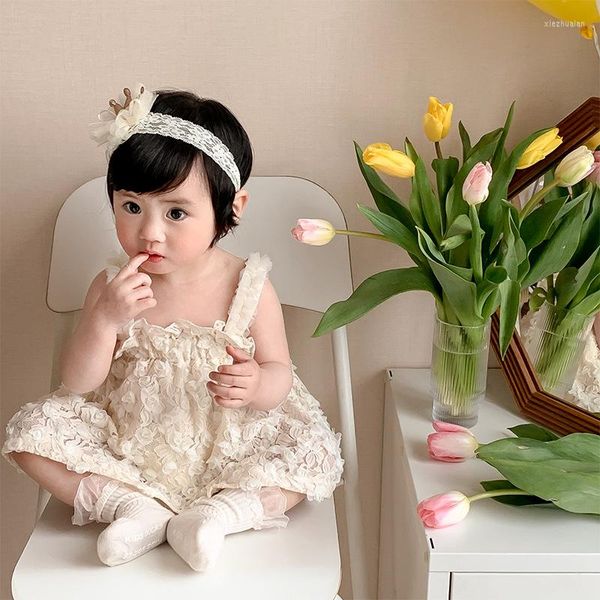 Mädchen Kleider 2023 Sommer Baby Trägerkleid Strampler Spitze Blume Säuglingspreise Geburtstag Kleinkind Outfits