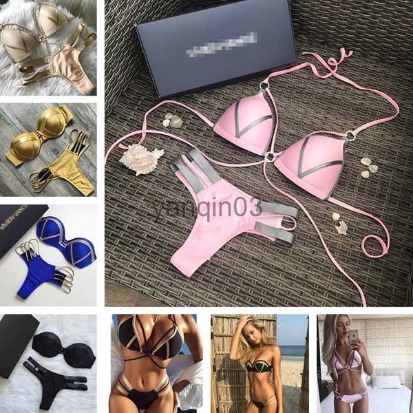 Damenbadebekleidung 2023 Rosa Frauen Bikini Set Sexy gepolsterter Badeanzug Frauen Push Up Bademode Bandeau Bikinis String Tanga Beachwear Hot Badeanzug J230603