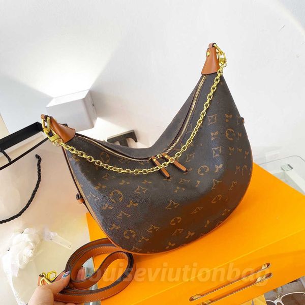 Loop-Hobo-Taschen, Goldkette-Handtasche, Luxus-Designer, Louiseitiys Viutonitys, Damen-Umhängetasche aus beschichtetem Canvas mit Reißverschluss, Halbmond-Boden-Geldbörsen, Moon Bags