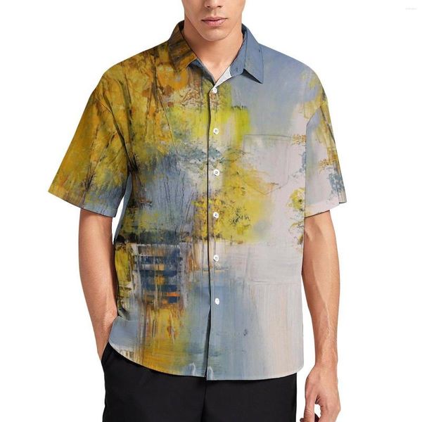 Camisas casuais masculinas pintura a óleo praia masculina Aloha manga curta havaiana padrão de verão camisa luau tops de férias