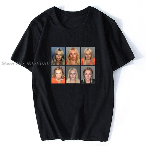 Lindsay Lohan Mashup Promi Fahndungsfoto Vintage Grunge Look Fan T-Shirt Druck Mode Männer Baumwolle T-shirt Tees