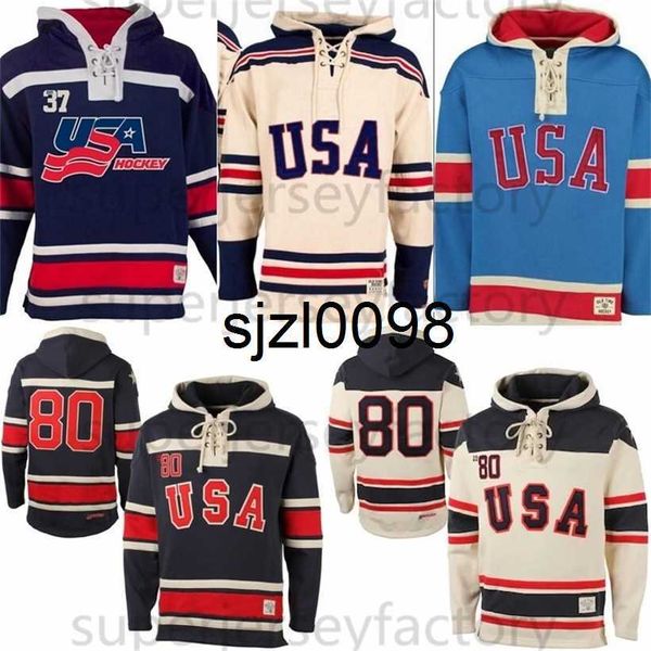 Sj98 1980 Miracle On Team USA Ice Hockey Jerseys Hockey Jersey Hoodies Custom Any Name Any Number Stitched Hoodie Sports Sweater