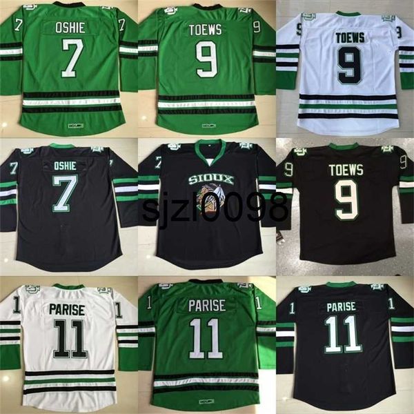 SJ98 Dövüş Sioux Jersey Erkek Boş 7 TJ Oshie 9 Jonathan Toews 11 Zach Parise Dövüş Sioux Dakota Koleji Hokey Formaları Ucuz S-3XL