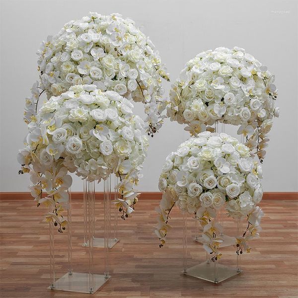 Decoratieve Bloemen 80CM Dia Enorme Witte Kunstmatige Orchidee Hortensia Roos Kussen Bal Thuis Tafel Centerpieces Voor Bruiloft Baby Shower Decora