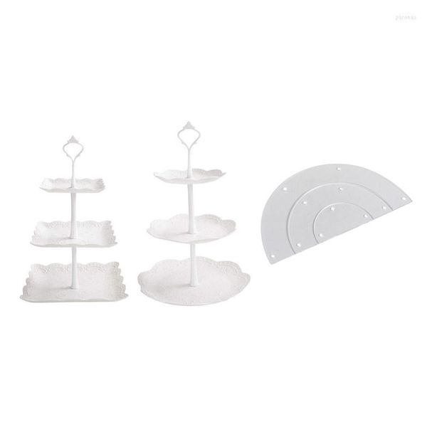 Backformen, 3 Etagen, transparentes Acryl, halbkreisförmig, runder Cupcake-/Dessert-Ausstellungsständer mit 2 weißen Kuchen-Sets