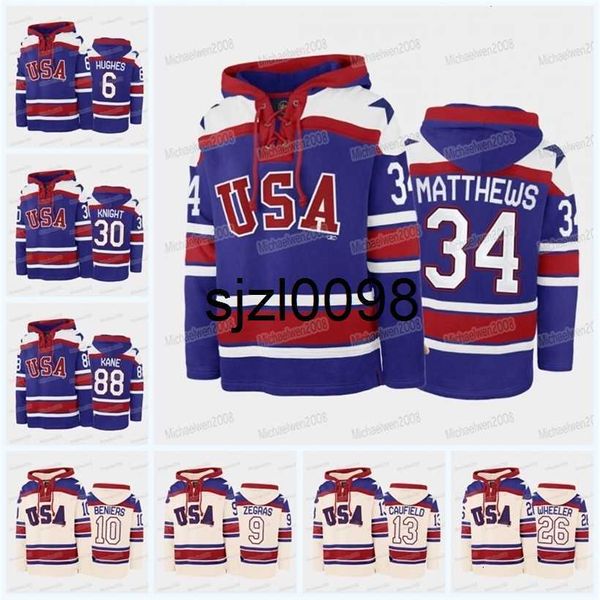 Sj98 Miracle On Ice USA Hockey Pullover Hoodie Trevor Zegras Jonathan Quick Mike Modano Matthew Boldy Jack Hughes Blake Wheeler Matt Roy Cole