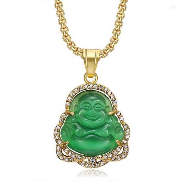 Anhänger Halsketten Buddha Für Frauen Gold Farbe Edelstahl Kubische Zirkon Halskette Mode Schmuck Stil Drop