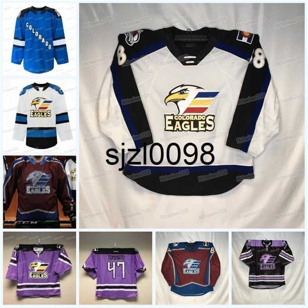 Sj98 Colorado Eagles Camisa de Hóquei AHL Custom Feminino Juventude Trey Bradley Alex Beaucage Jacob MacDonald Roland McKeown Justin