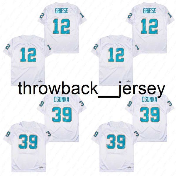 Thr 39 Larry Csonka Jersey 12 Bob Griese Maglie da calcio cucite bianche