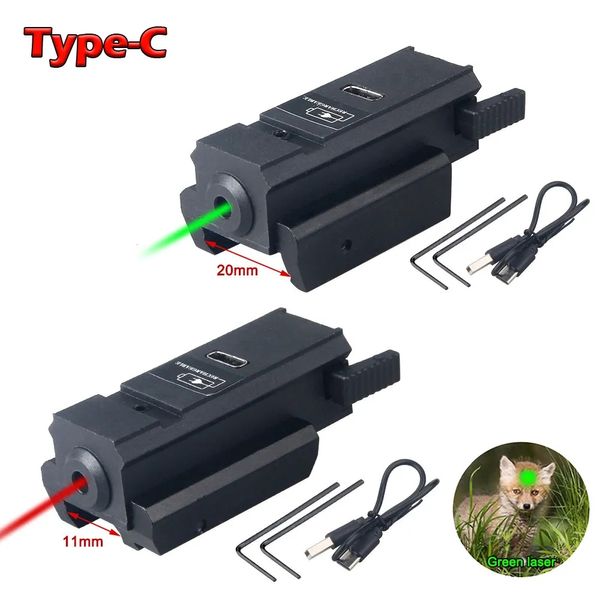 Mira recarregável tática a laser de ponto verde vermelho com trilho Picatinny de 20 mm/11 mm para pistola Glock Airsoft Hunting Gun Laser-Red