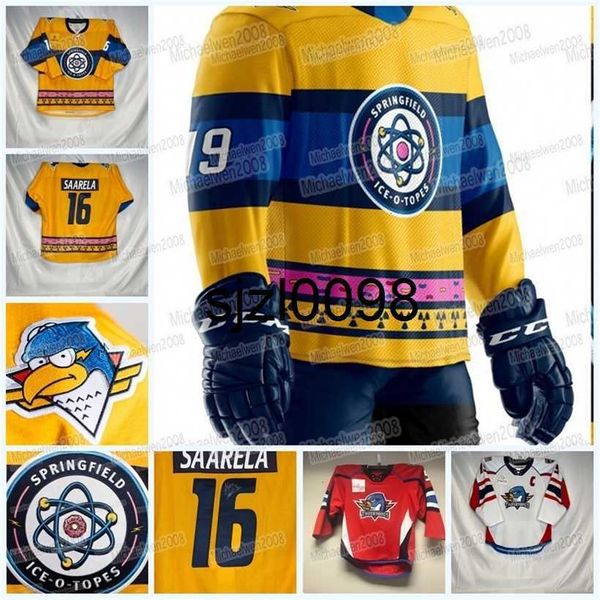 SJ98 Özel Springfield Thunderbirds Ahl Hokey Jersey Matthew Peca Sam Anas Nathan Walker Scott Perunovich Hugh McGing Logan Brown Josh