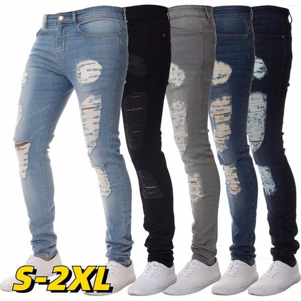 Jeans da uomo Moda Casual Leggings da uomo Strappato Uomo Elastico Skinny Distrutto Nastrato Slim Fit Denim Pant Taglia S-2XL