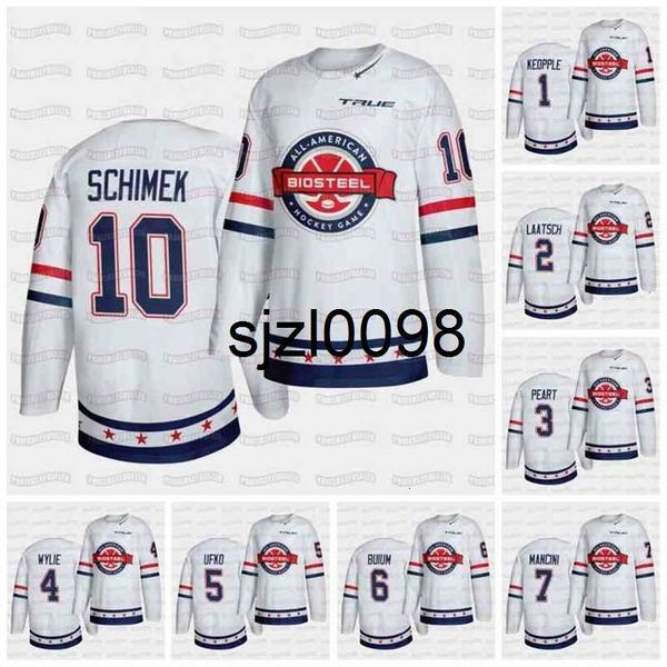 SJ98 USA Team White 2021 Biosteel All-American Game Hockey Jersey Remington Keopple Daniel Laatsch Jack Peart Cooper Wylie Ryan Ufko Shai Buium