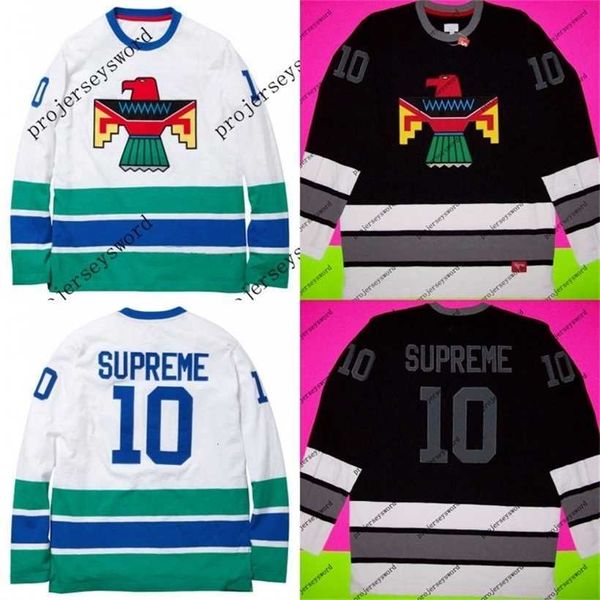 C2604 MitNess 10 SUPRE Hockey Jersey Pullover real Full bordado SUPR Jerseys Black White High Quality