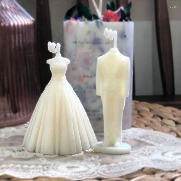 Moldes de cozimento Moldes de silicone para vestidos de noiva e noivos Faça você mesmo velas aromáticas feitas à mão Bolo de gesso Molde para fazer velas
