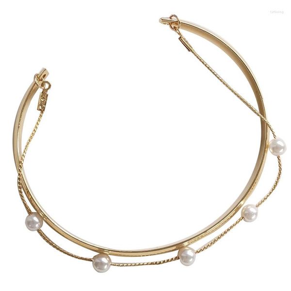 Brazalete de tendencia coreana perla para mujer diseño de lujo bicapa pulsera accesorios moda Metal estudiante mano joyería al por mayor