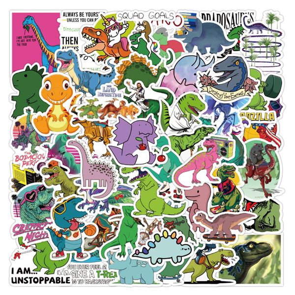 50Pcs adesivo dinosauro cartone animato simpatici dinosauri Tirannosauro Graffiti Giocattolo per bambini Skateboard auto Moto Bicicletta Decalcomanie all'ingrosso