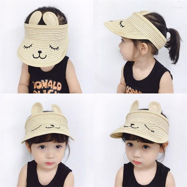 Breite Krempe Hüte Sommer Schöne Kinder Leere Top Stroh Kappe Outdoor Kinder Cartoon Faltbare Baby Mädchen Visier Einstellbare Sonnenhut