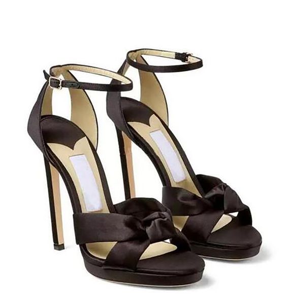 Sommermode Rosie Plateausandalen Schuhe Satin Super High Heel Knöchelriemen Gladiator Sandalen Hochzeit Brautkleid Lady High Heels Bandkassette