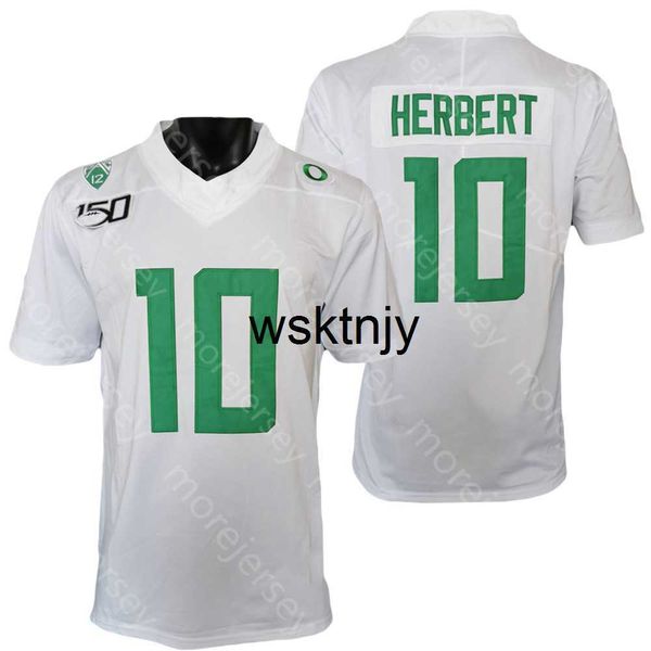 Maglia da calcio Wsk NCAA College Oregon Ducks Justin Herbert Taglia S-3XL Bianco Verde Nero Tutti i ricami cuciti