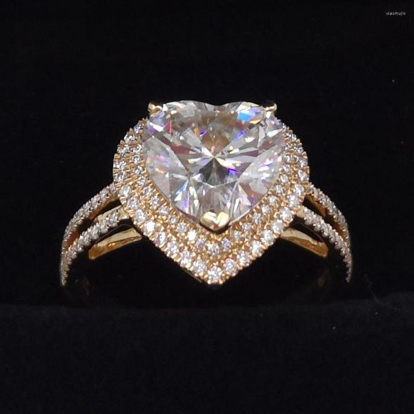 Cluster Ringe Echt 14K Solid Gold Frauen Hochzeit Jahrestag Verlobung Party Ring 6 7 8 9 10 Herz moissanite Diamant Trendy