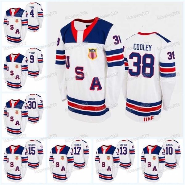 C2604 MitNess USA 2022 Draft IIHF WJC Gold Winner Weißes Hockey-Trikot Logan Cooley Trevor Zegras Spencer Knight Alex Turcotte Matthew Beniers Matthew