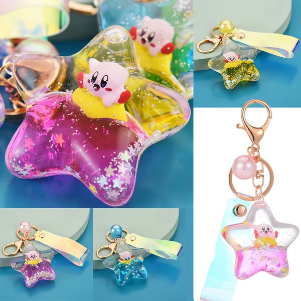 Плюшевые брелоки аниме Kawaii милый мультфильм Kirby Model Toy Акриловая движущаяся жидкая зыбки и пятиполоманный пять -подвесной кулон -подарок для брелок 230603