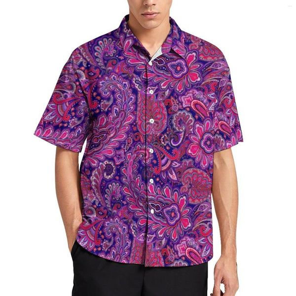 Camicie casual da uomo Bella camicia allentata con stampa paisley Beach Design vintage Camicette oversize estetiche a maniche corte con grafica Hawaii