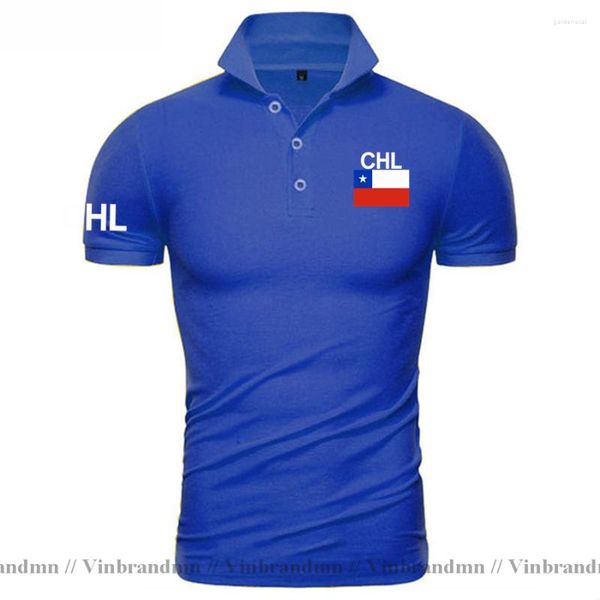 Camisetas Masculinas Chile Chileno CL Polo Masculino Manga Curta Clássica Camisa de Marca Design Bandeira do País Algodão Nação Equipe Moda Casual CHL