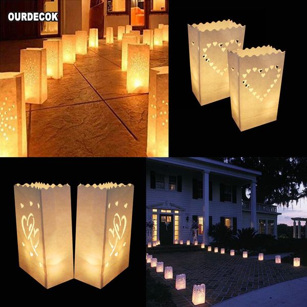 Andere Event-Party-Zubehör, 50 Stück, 25 cm, weiße Papierlaternen, Kerzenbeutel für LED-Licht, Lampion-Herz, romantische Geburtstags-, Hochzeits-, Grill-Dekoration 230603