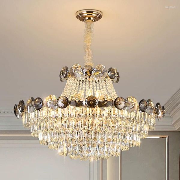 Kronleuchter Luxus LED Wohnzimmer Schlafzimmer Runde Kristall Kronleuchter Europäische Moderne Atmosphäre Villa Rechteckige Esszimmer Lampe